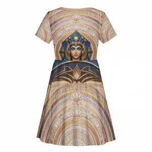 Isis Kid Short Sleeve Dress with Falcon Symbol and Sacred Geometry in Egyptian