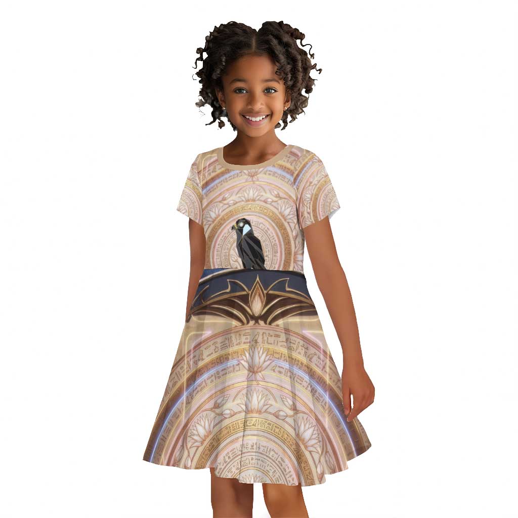 Isis Kid Short Sleeve Dress with Falcon Symbol and Sacred Geometry in Egyptian