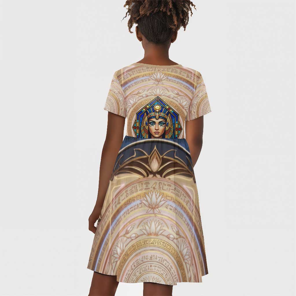 Isis Kid Short Sleeve Dress with Falcon Symbol and Sacred Geometry in Egyptian