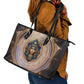 Isis Leather Tote Bag with Falcon Symbol and Sacred Geometry in Egyptian