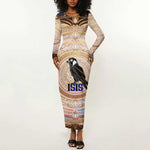 Isis Long Sleeve Bodycon Dress with Falcon Symbol and Sacred Geometry in Egyptian