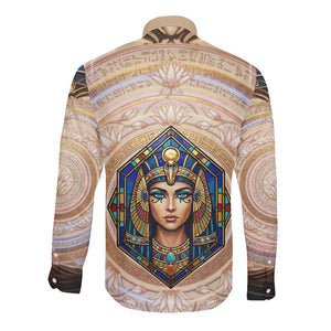 Isis Long Sleeve Button Shirt with Falcon Symbol and Sacred Geometry in Egyptian