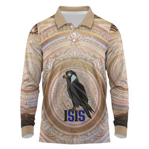 Isis Long Sleeve Polo Shirt with Falcon Symbol and Sacred Geometry in Egyptian