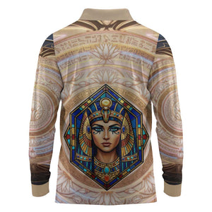Isis Long Sleeve Polo Shirt with Falcon Symbol and Sacred Geometry in Egyptian