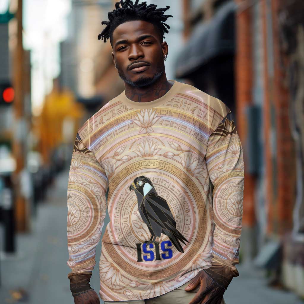 Isis Long Sleeve Shirt with Falcon Symbol and Sacred Geometry in Egyptian