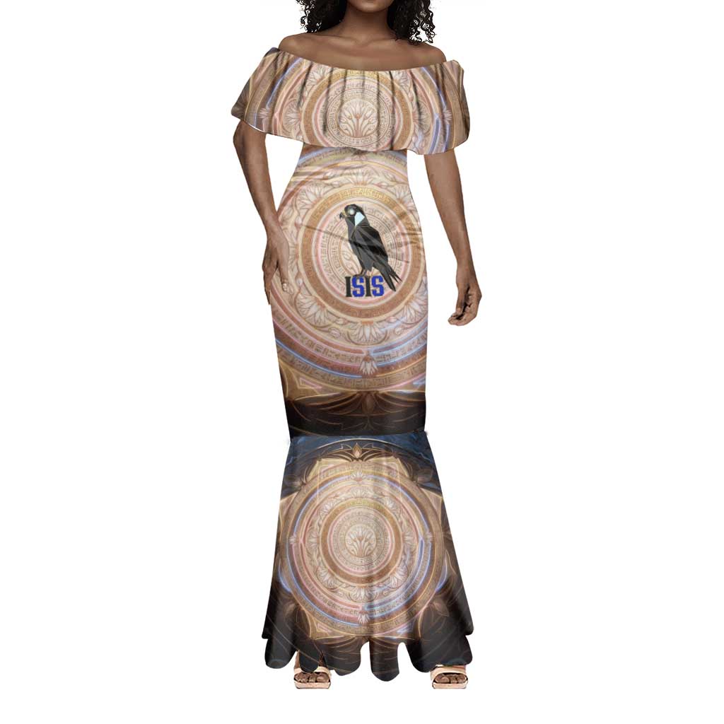 Isis Mermaid Dress with Falcon Symbol and Sacred Geometry in Egyptian