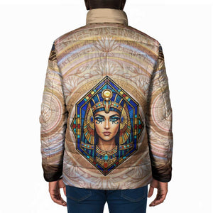 Isis Padded Jacket with Falcon Symbol and Sacred Geometry in Egyptian