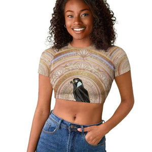 Isis Raglan Cropped T shirt with Falcon Symbol and Sacred Geometry in Egyptian