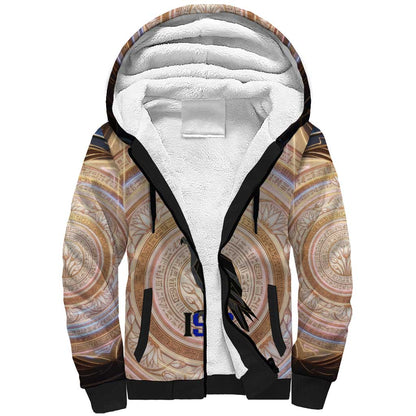 Isis Sherpa Hoodie with Falcon Symbol and Sacred Geometry in Egyptian
