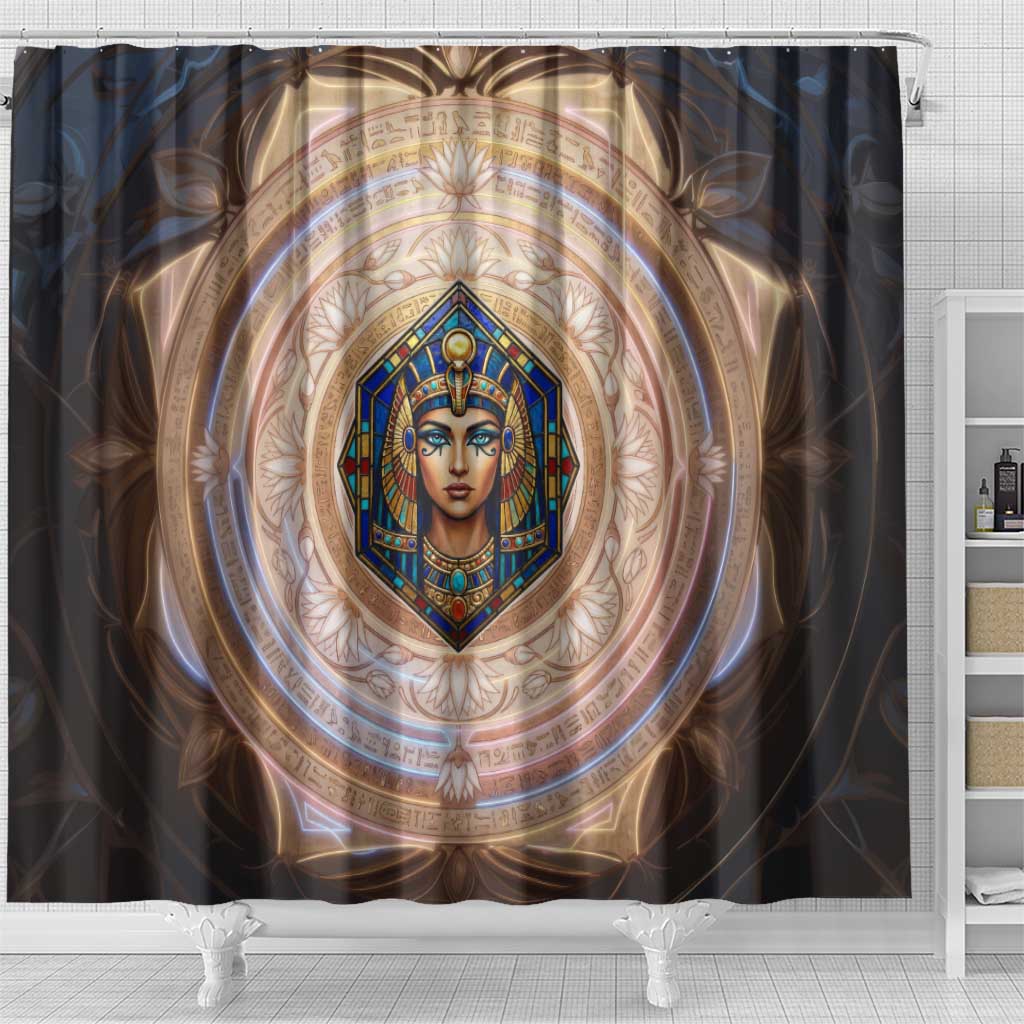 Isis Shower Curtain with Falcon Symbol and Sacred Geometry in Egyptian