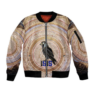 Isis Sleeve Zip Bomber Jacket with Falcon Symbol and Sacred Geometry in Egyptian