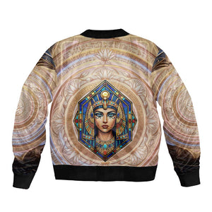 Isis Sleeve Zip Bomber Jacket with Falcon Symbol and Sacred Geometry in Egyptian