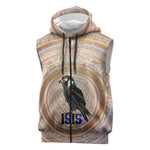 Isis Sleeveless Zip Hoodie with Falcon Symbol and Sacred Geometry in Egyptian