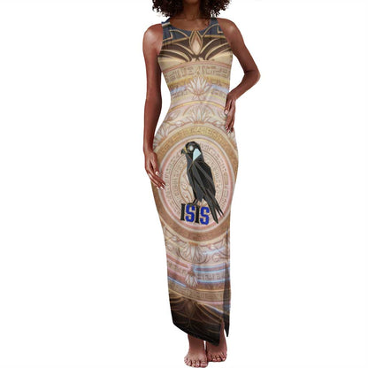 Isis Tank Maxi Dress with Falcon Symbol and Sacred Geometry in Egyptian