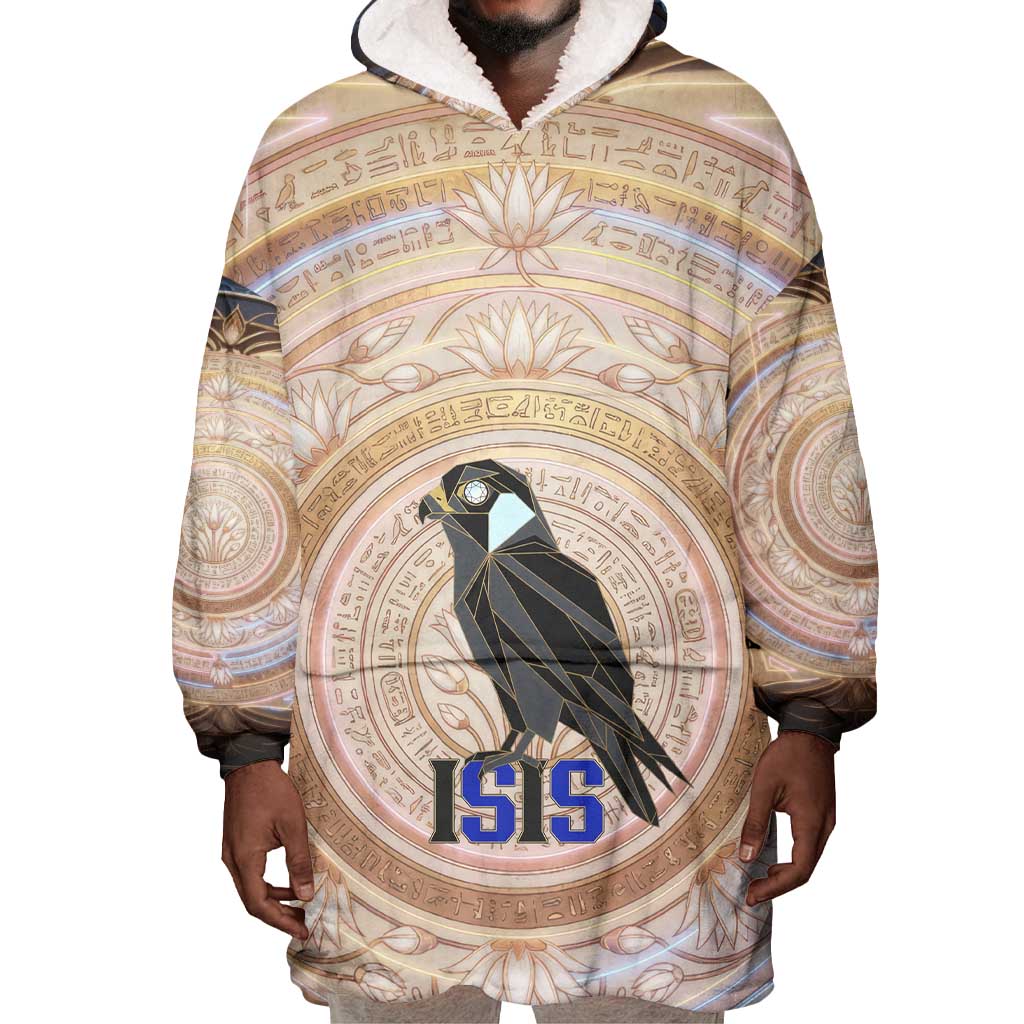 Isis Wearable Blanket Hoodie with Falcon Symbol and Sacred Geometry in Egyptian