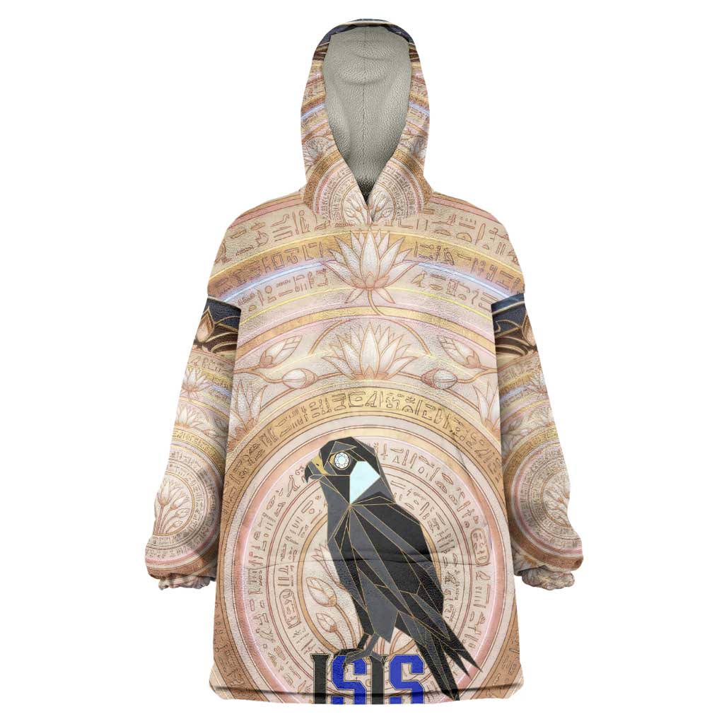 Isis Wearable Blanket Hoodie with Falcon Symbol and Sacred Geometry in Egyptian
