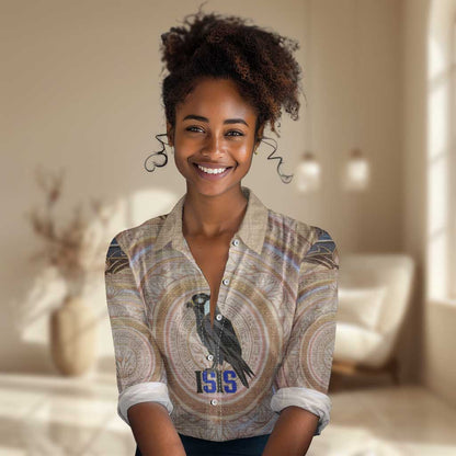 Isis Women Casual Shirt with Falcon Symbol and Sacred Geometry in Egyptian