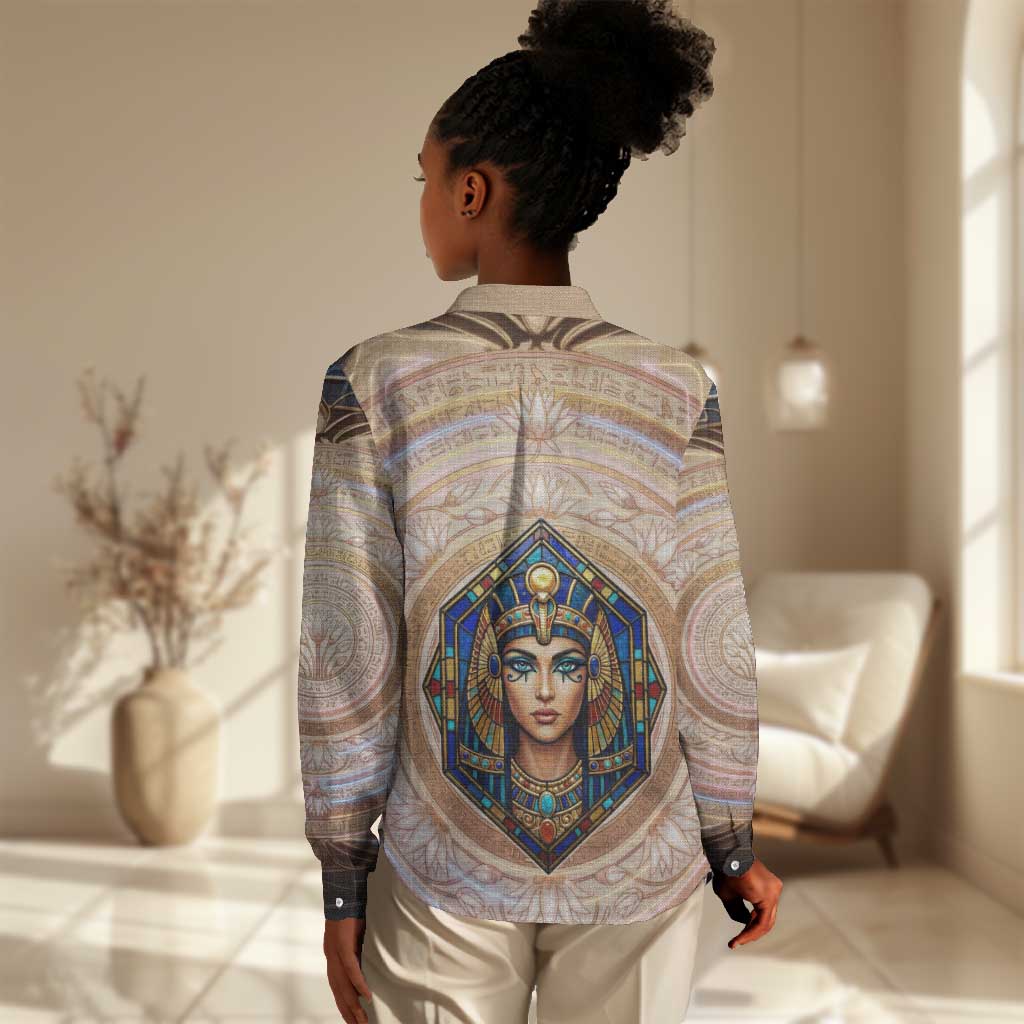 Isis Women Casual Shirt with Falcon Symbol and Sacred Geometry in Egyptian
