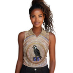 Isis Women Sleeveless Polo Shirt with Falcon Symbol and Sacred Geometry in Egyptian