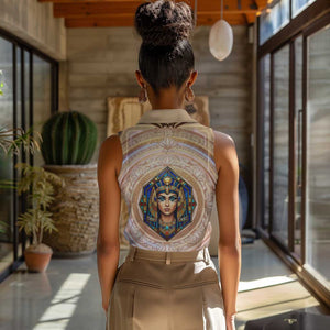 Isis Women Sleeveless Polo Shirt with Falcon Symbol and Sacred Geometry in Egyptian