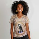 Isis Women V-Neck T-Shirt with Falcon Symbol and Sacred Geometry in Egyptian