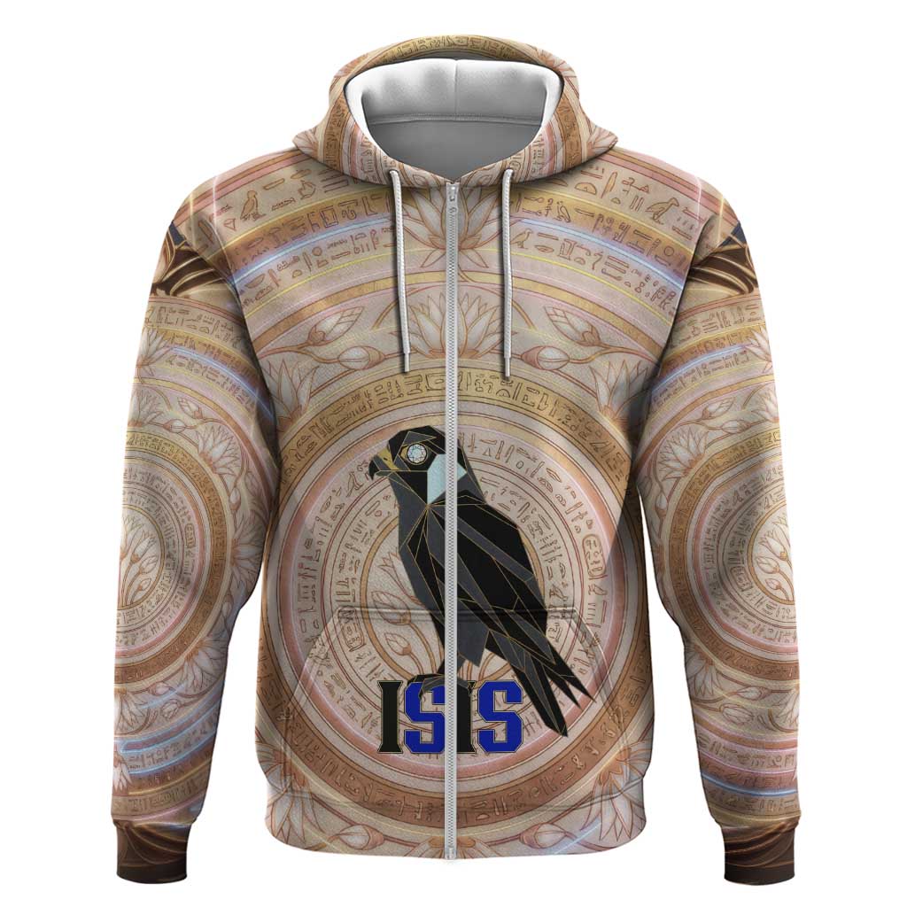 Isis Zip Hoodie with Falcon Symbol and Sacred Geometry in Egyptian