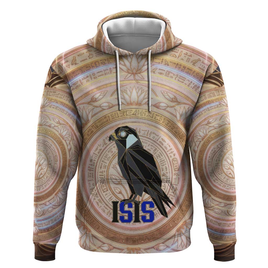 Isis Zip Hoodie with Falcon Symbol and Sacred Geometry in Egyptian