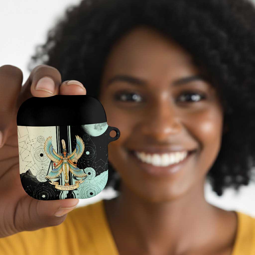 Ma’at Feather Egyptian AirPods Case with Scales Symbolizing Truth and Cosmic Balance
