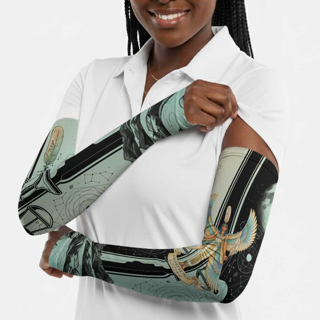 Ma’at Feather Egyptian Arm Sleeves with Scales Symbolizing Truth and Cosmic Balance