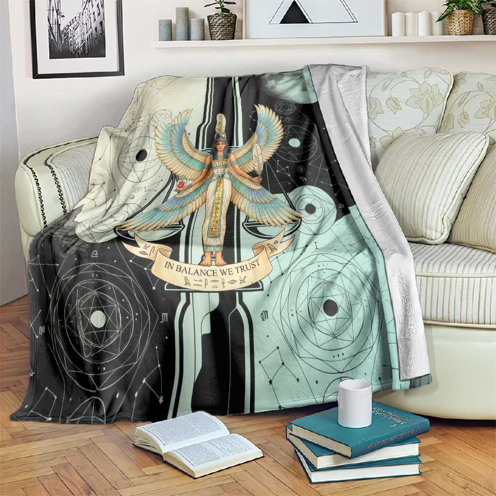 Ma’at Feather Egyptian Blanket with Scales Symbolizing Truth and Cosmic Balance