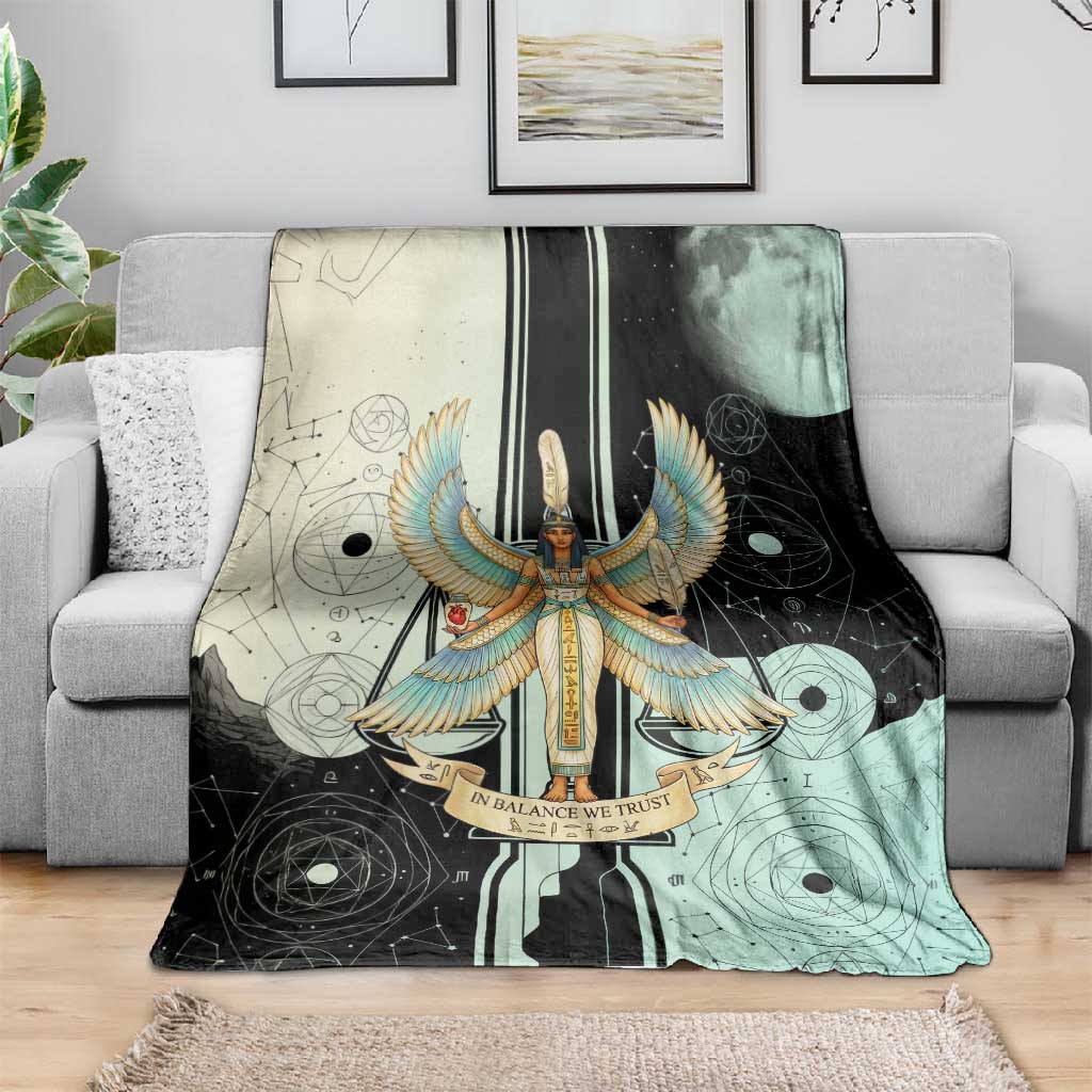 Ma’at Feather Egyptian Blanket with Scales Symbolizing Truth and Cosmic Balance