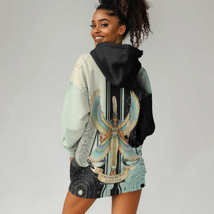 Ma’at Feather Egyptian Hoodie Dress with Scales Symbolizing Truth and Cosmic Balance