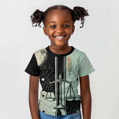 Ma’at Feather Egyptian Kid T shirt with Scales Symbolizing Truth and Cosmic Balance