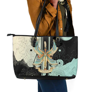 Ma’at Feather Egyptian Leather Tote Bag with Scales Symbolizing Truth and Cosmic Balance