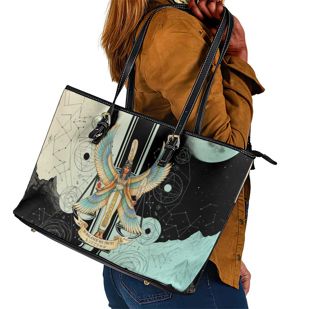 Ma’at Feather Egyptian Leather Tote Bag with Scales Symbolizing Truth and Cosmic Balance