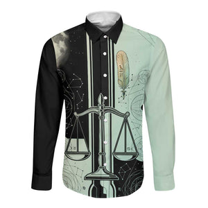 Ma’at Feather Egyptian Long Sleeve Button Shirt with Scales Symbolizing Truth and Cosmic Balance