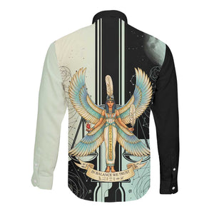 Ma’at Feather Egyptian Long Sleeve Button Shirt with Scales Symbolizing Truth and Cosmic Balance