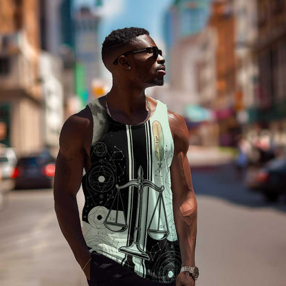 Ma’at Feather Egyptian Men Tank Top with Scales Symbolizing Truth and Cosmic Balance