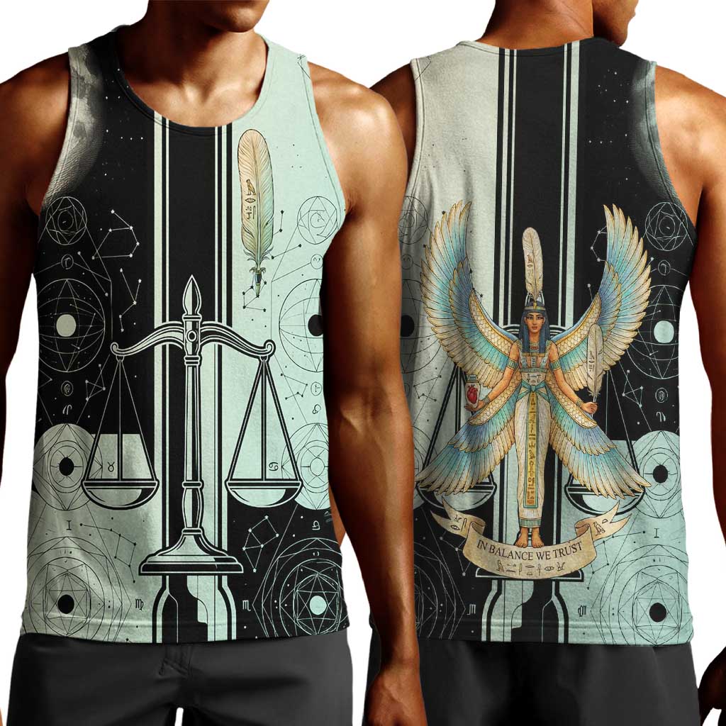 Ma’at Feather Egyptian Men Tank Top with Scales Symbolizing Truth and Cosmic Balance