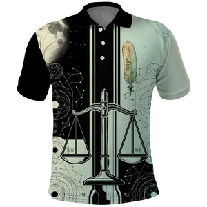 Ma’at Feather Egyptian Polo Shirt with Scales Symbolizing Truth and Cosmic Balance