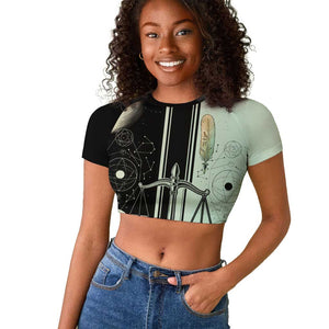 Ma’at Feather Egyptian Raglan Cropped T shirt with Scales Symbolizing Truth and Cosmic Balance