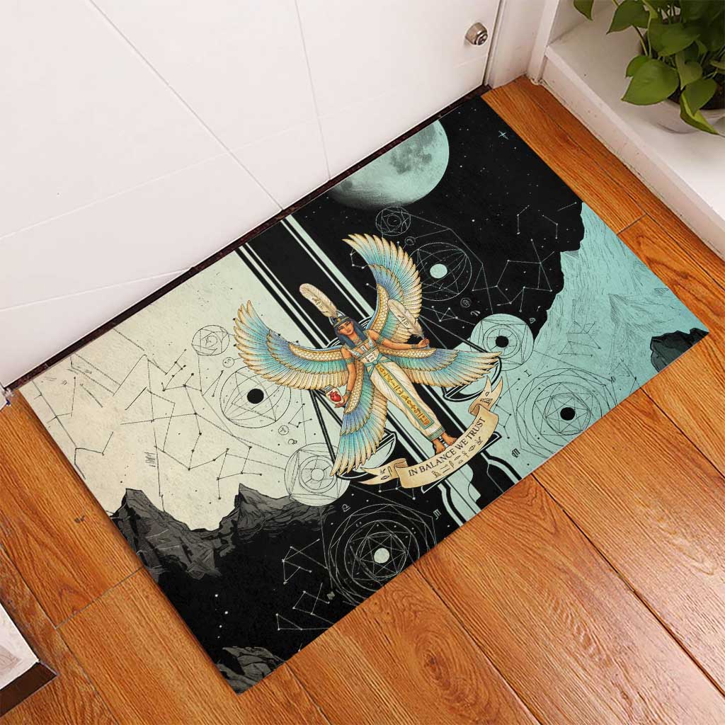 Ma’at Feather Egyptian Rubber Doormat with Scales Symbolizing Truth and Cosmic Balance