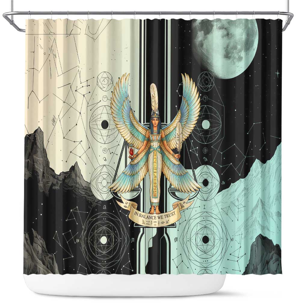 Ma’at Feather Egyptian Shower Curtain with Scales Symbolizing Truth and Cosmic Balance