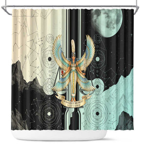 Ma’at Feather Egyptian Shower Curtain with Scales Symbolizing Truth and Cosmic Balance