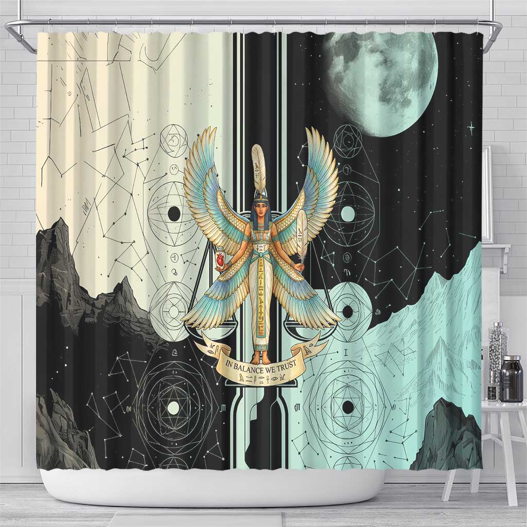 Ma’at Feather Egyptian Shower Curtain with Scales Symbolizing Truth and Cosmic Balance