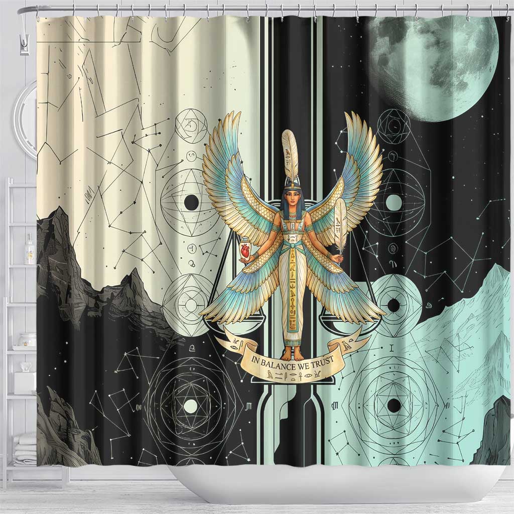 Ma’at Feather Egyptian Shower Curtain with Scales Symbolizing Truth and Cosmic Balance