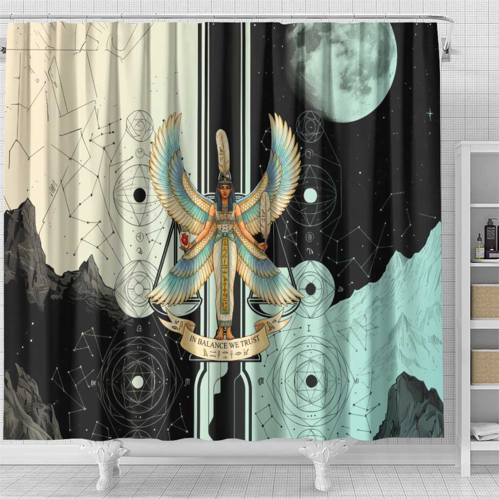 Ma’at Feather Egyptian Shower Curtain with Scales Symbolizing Truth and Cosmic Balance