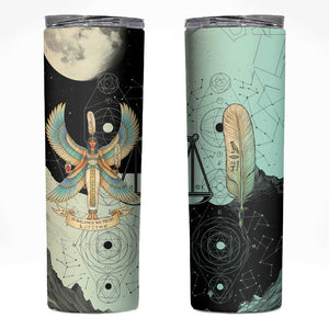 Ma’at Feather Egyptian Skinny Tumbler with Scales Symbolizing Truth and Cosmic Balance