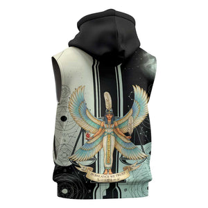 Ma’at Feather Egyptian Sleeveless Zip Hoodie with Scales Symbolizing Truth and Cosmic Balance