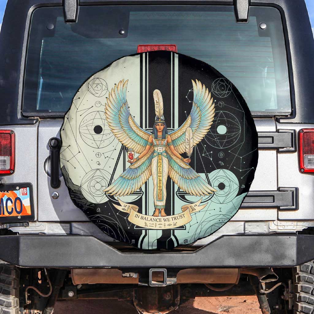 Ma’at Feather Egyptian Spare Tire Cover with Scales Symbolizing Truth and Cosmic Balance